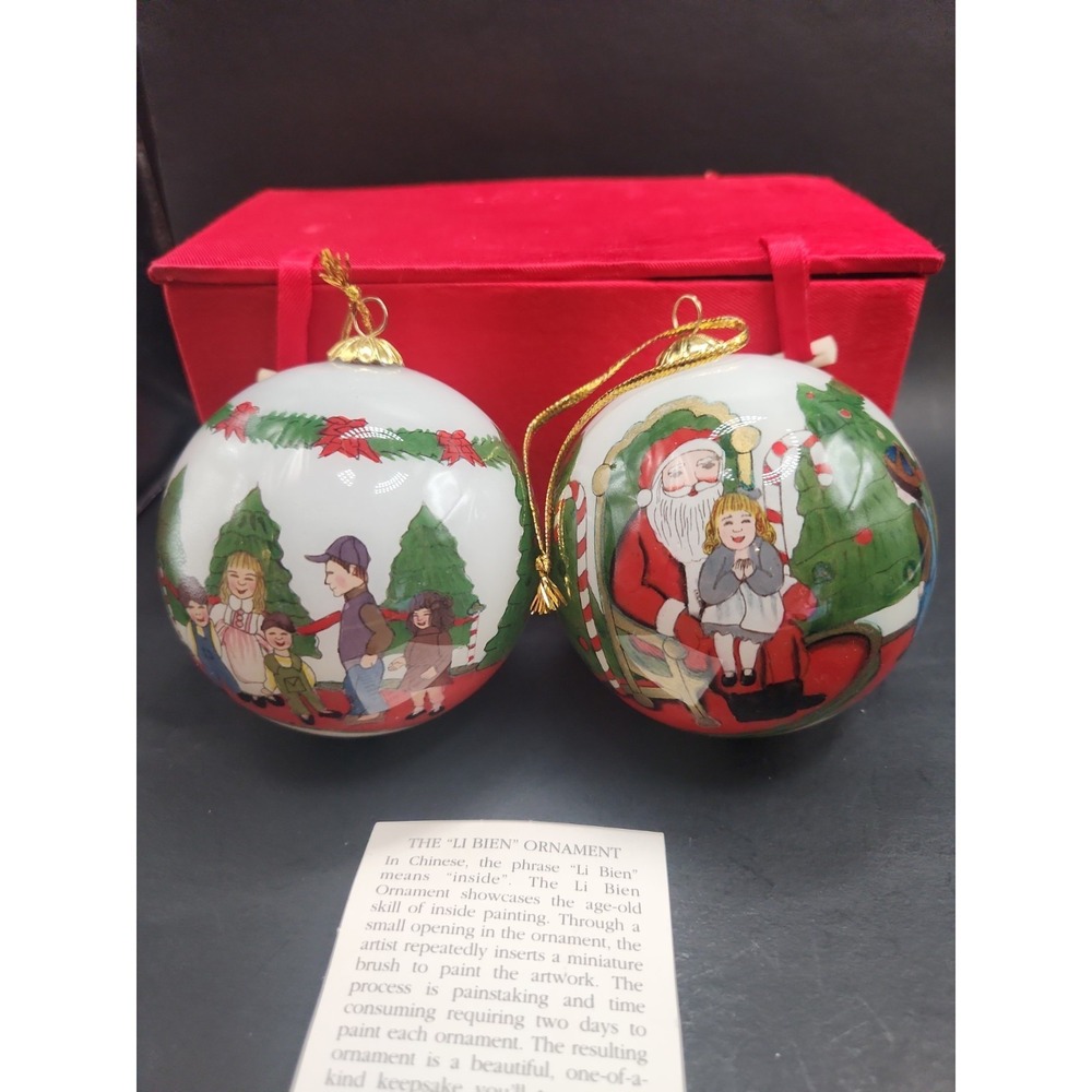 Vintage 1998 Pier 1 Li Bien Santas Lap Christmas Ornament Set Boxed w Note Card